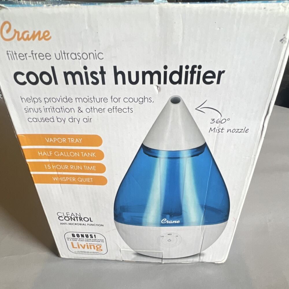 Crane EE-5301 Ultrasonic Cool Mist Humidifier 0.5 Gal 360° Nozzle Blue/White